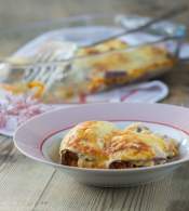 
Canelones de berenjena rellenos de carne picada al curry  